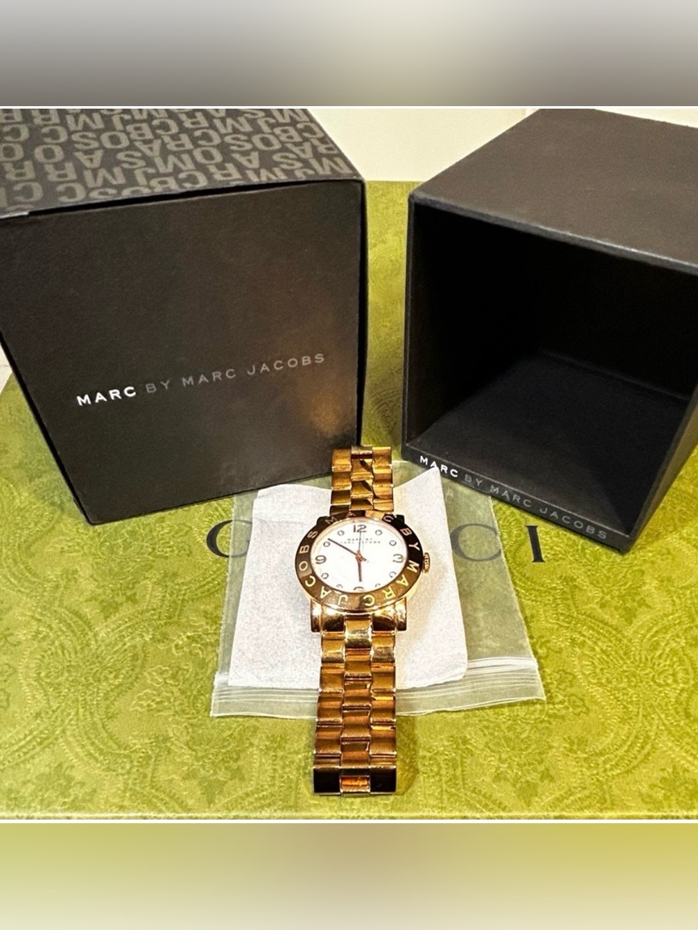 Marc By Marc Jacobs Gold-Tone Link Watch with A White Dial Inside MBMJ Box